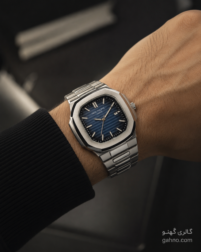 ساعت مردانه موتور ژاپن Patek Philippe Cubitus | بند استیل صفحه مربعی نقرهای