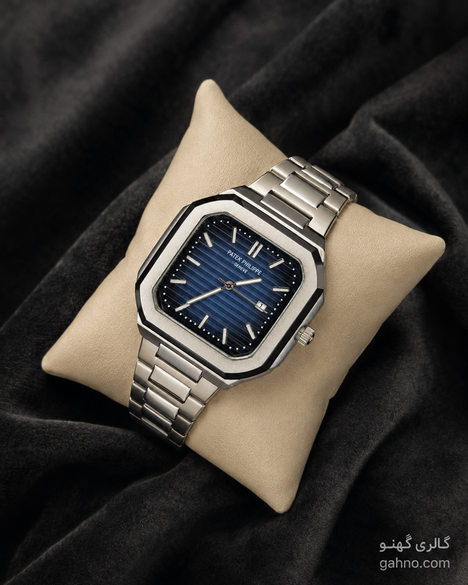 ساعت مردانه موتور ژاپن Patek Philippe Cubitus | بند استیل صفحه مربعی نقرهای